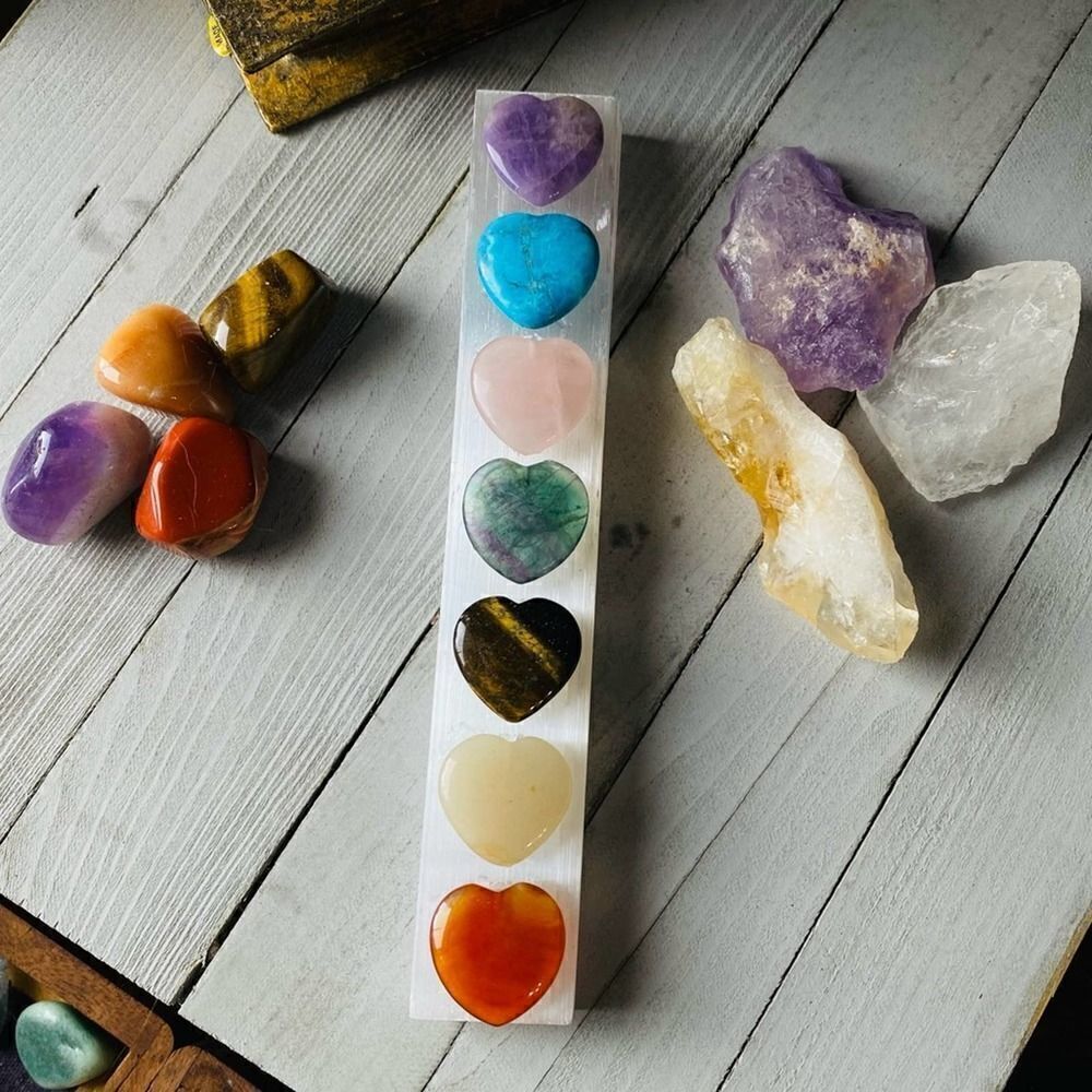 Chakra Selenite Heart Gemstone Plate Metaphysical
